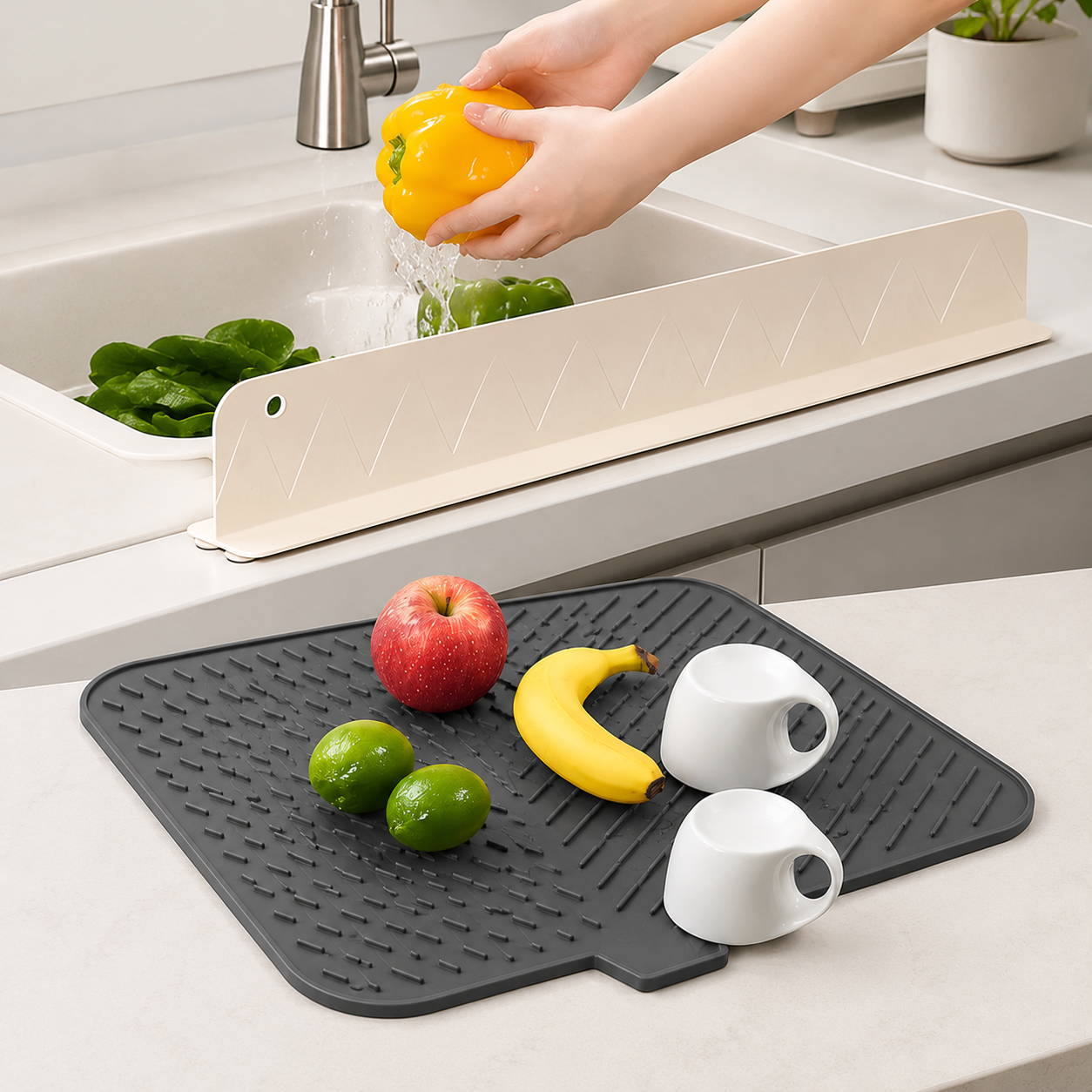 2-in-1 Kitchen Essentials Combo – Silicone Dish Drying Mat + Sink Splash Guard